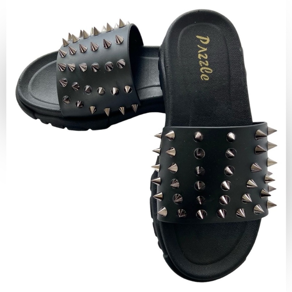 Dazzle Black Studded Slide Sandals for Women